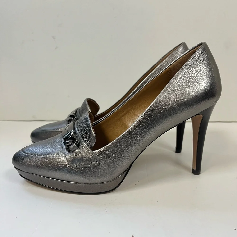 Coach Silver Leather Platform Loafers Size 6.5 B